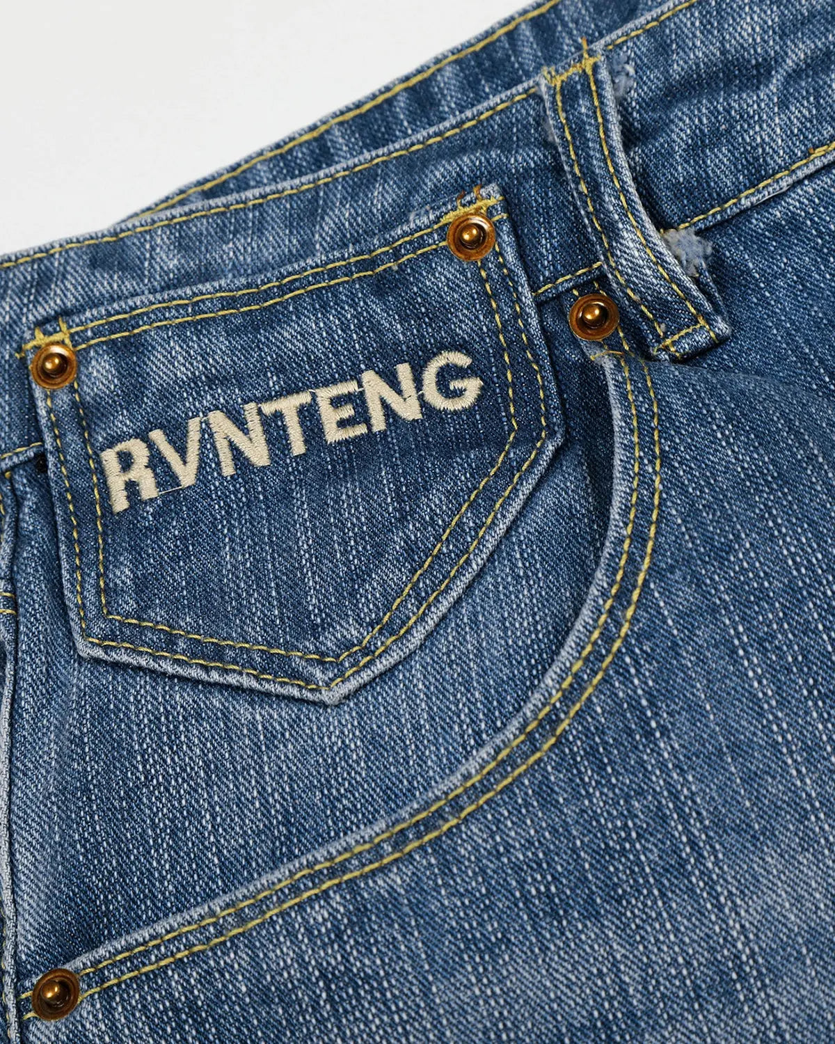 Inflation INFLATION washed bamboo weave baggy jeans with cinch back, relaxed fit and casual streetwear style.