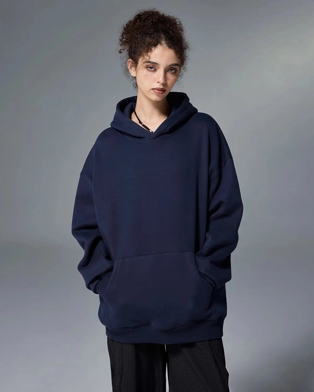 INFLATION Premium Thermal Oversized Hoodie in black, featuring a cozy, oversized fit with thermal fabric for warmth and comfort.