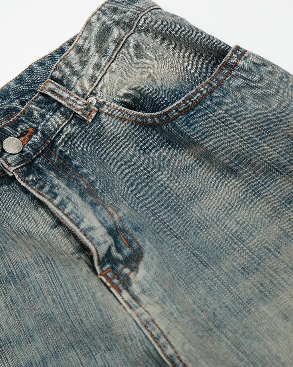 Washed bamboo weave baggy bootcut jeans by Flation Streetwear, showing relaxed fit with faded wash and bamboo textured fabric.