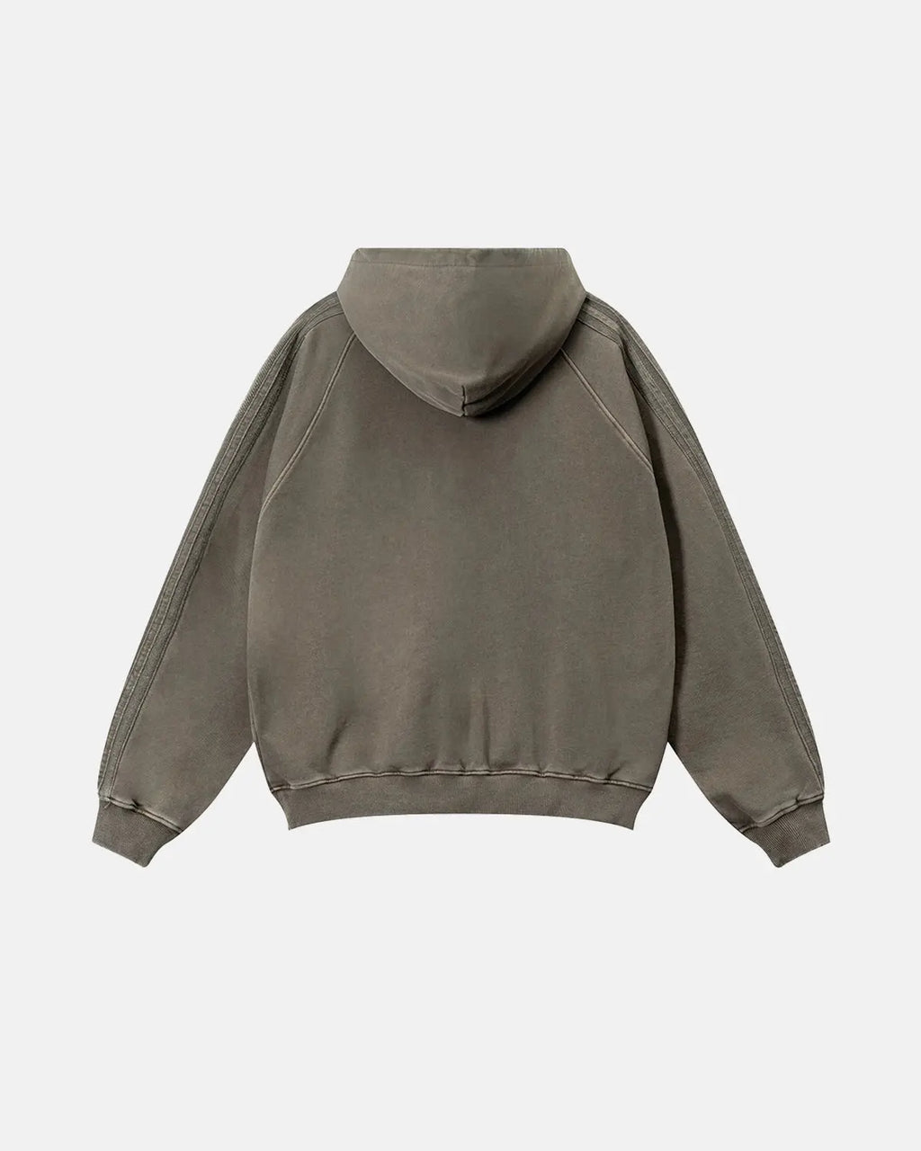 Inflation Streetwear frayed seam acid wash hoodie with distressed details and casual fit, showcasing its relaxed, trendy style.