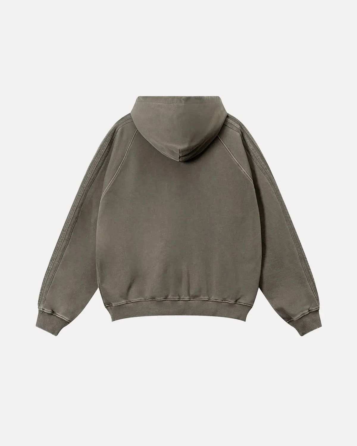Inflation Streetwear frayed seam acid wash hoodie with distressed details and casual fit, showcasing its relaxed, trendy style.
