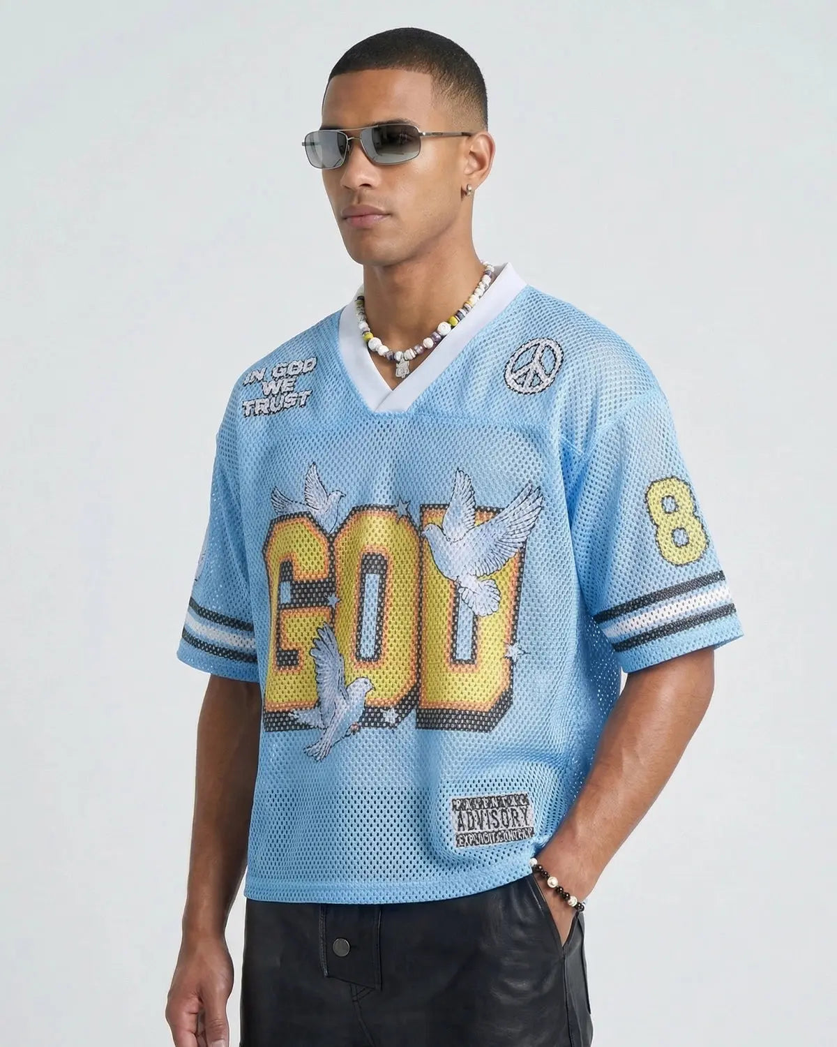 Dove Graphic Mesh Football Jersey by INFLATION, featuring bold graphic design and breathable mesh fabric for streetwear style.