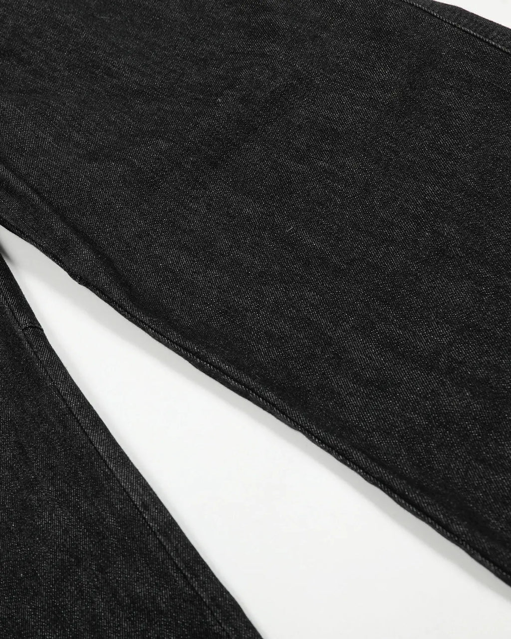 Inflation streetwear pleated raw baggy jeans with relaxed fit and distressed detailing, styled for casual urban looks.
