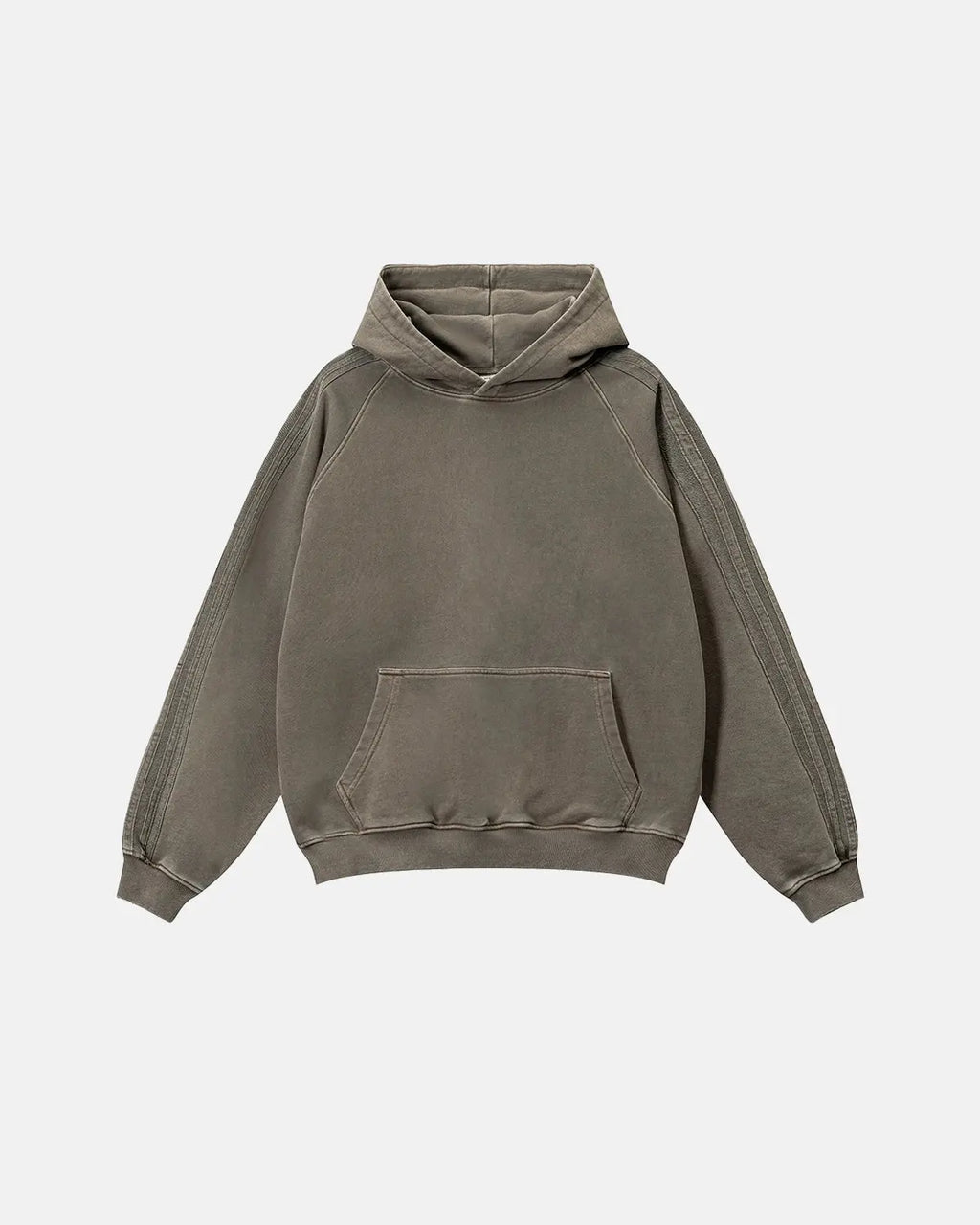 Inflation streetwear frayed seam acid wash hoodie with distressed details and relaxed fit, casual streetwear style.