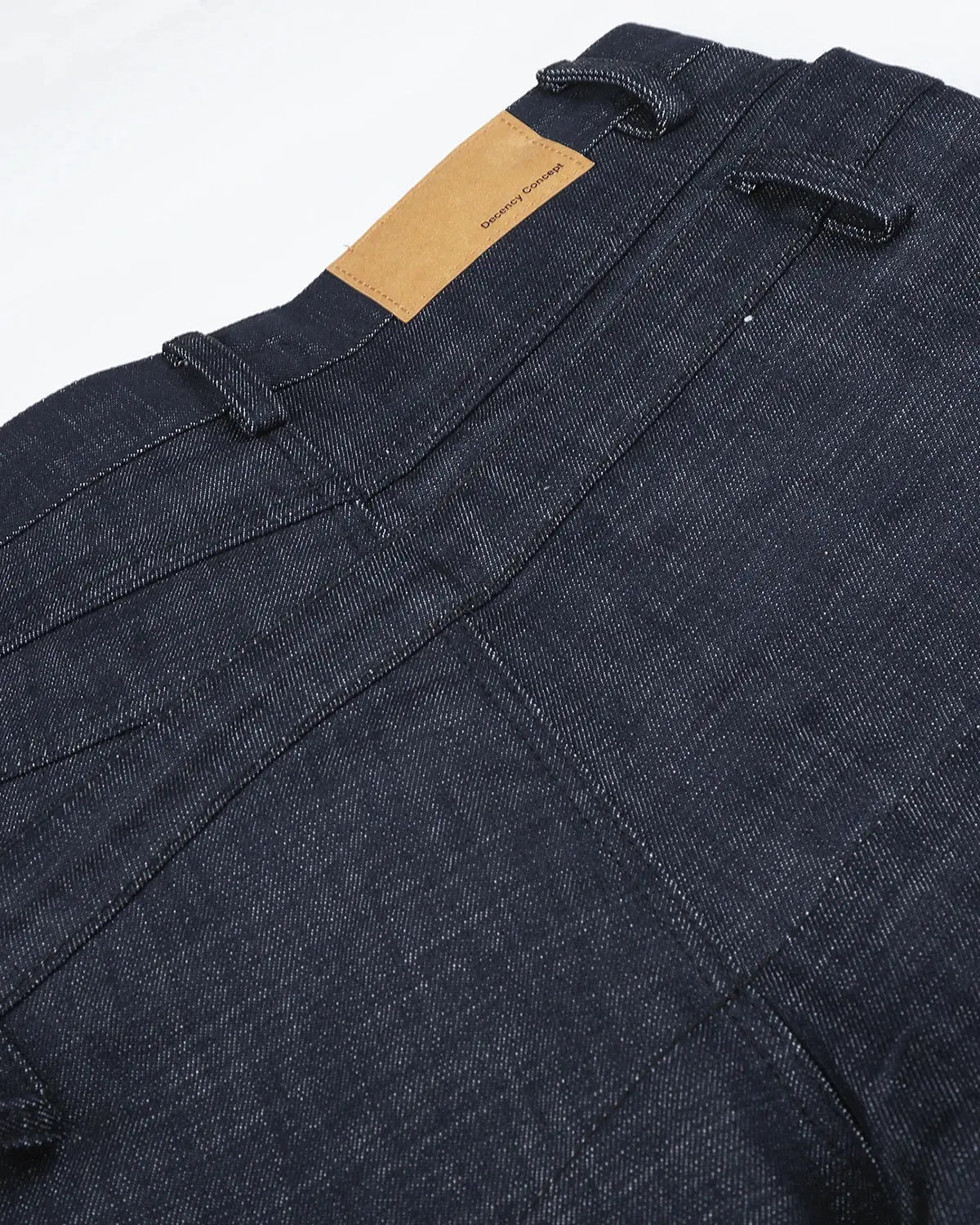 Inflation asymmetric wrap waist baggy jeans featuring a relaxed fit, casual streetwear style with unique front wrap detail.