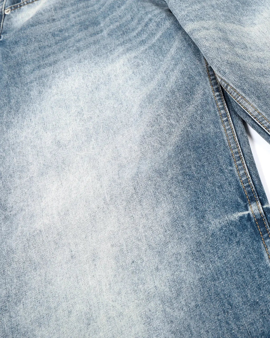 Acid Washed Whisker Clasp Barrel Jeans by INFLATION, stylish denim pants with whisker fade and clasp details, casual streetwear look