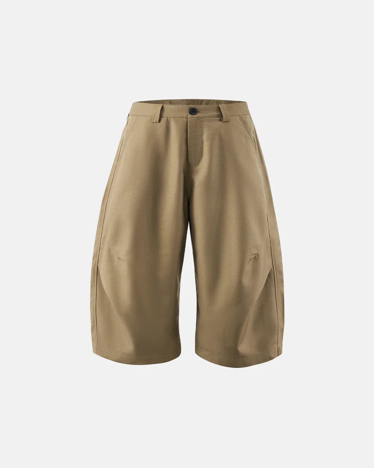 Inflation Streetwear Pleated Barrel Tailored Bermuda Shorts in neutral fabric, showcasing their relaxed fit and tailored design.