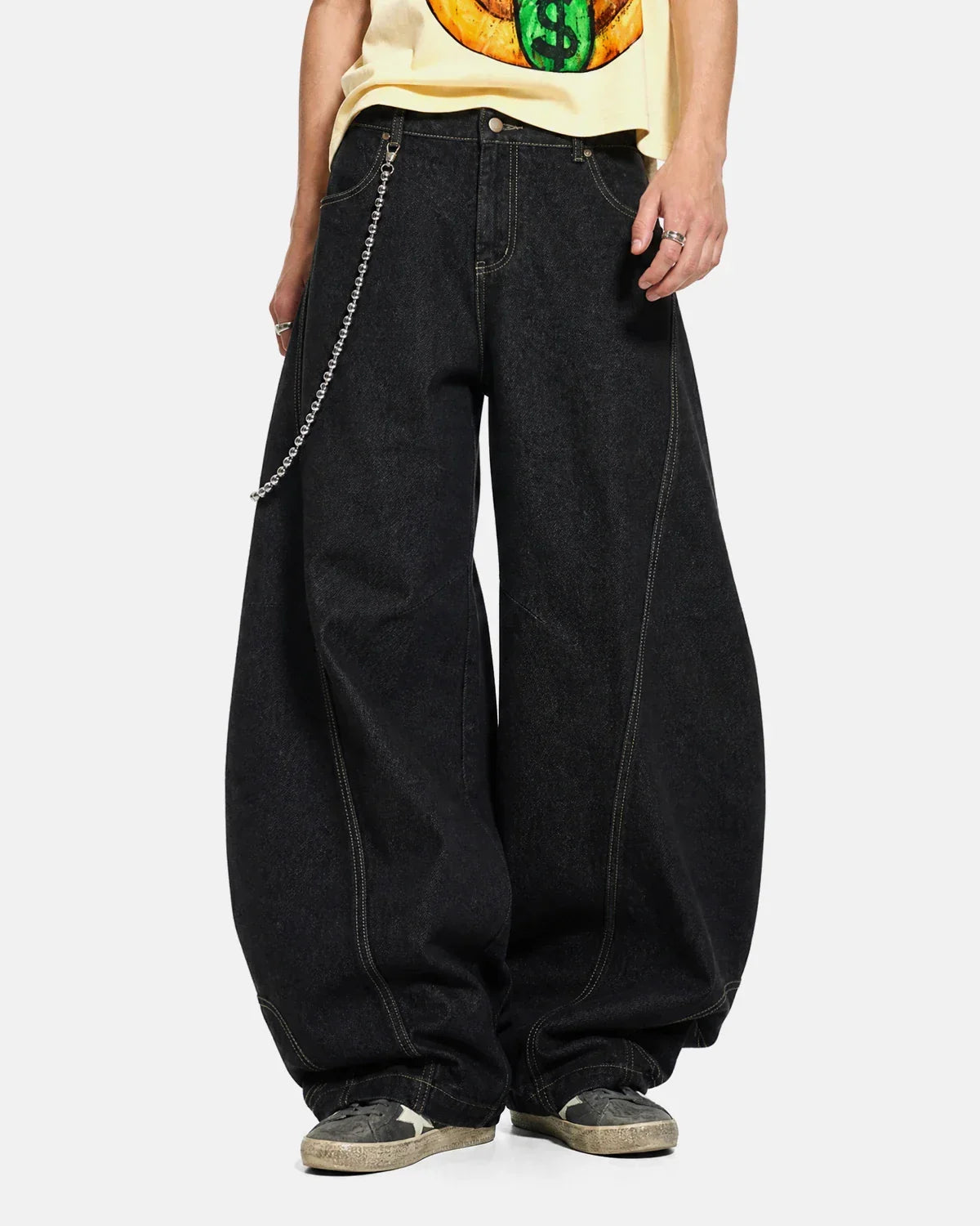 Raw Color Super Baggy Jeans by Flation Streetwear, showcasing oversized fit with distressed denim, front pockets, and raw hem details.