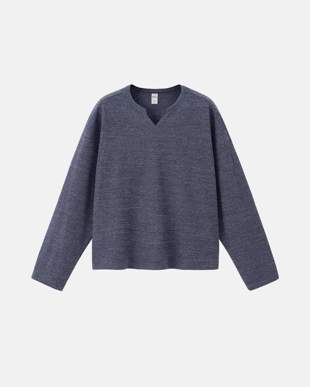 INFLATION V-neck long sleeve waffle T-shirt in neutral color, featuring textured fabric and a relaxed fit.