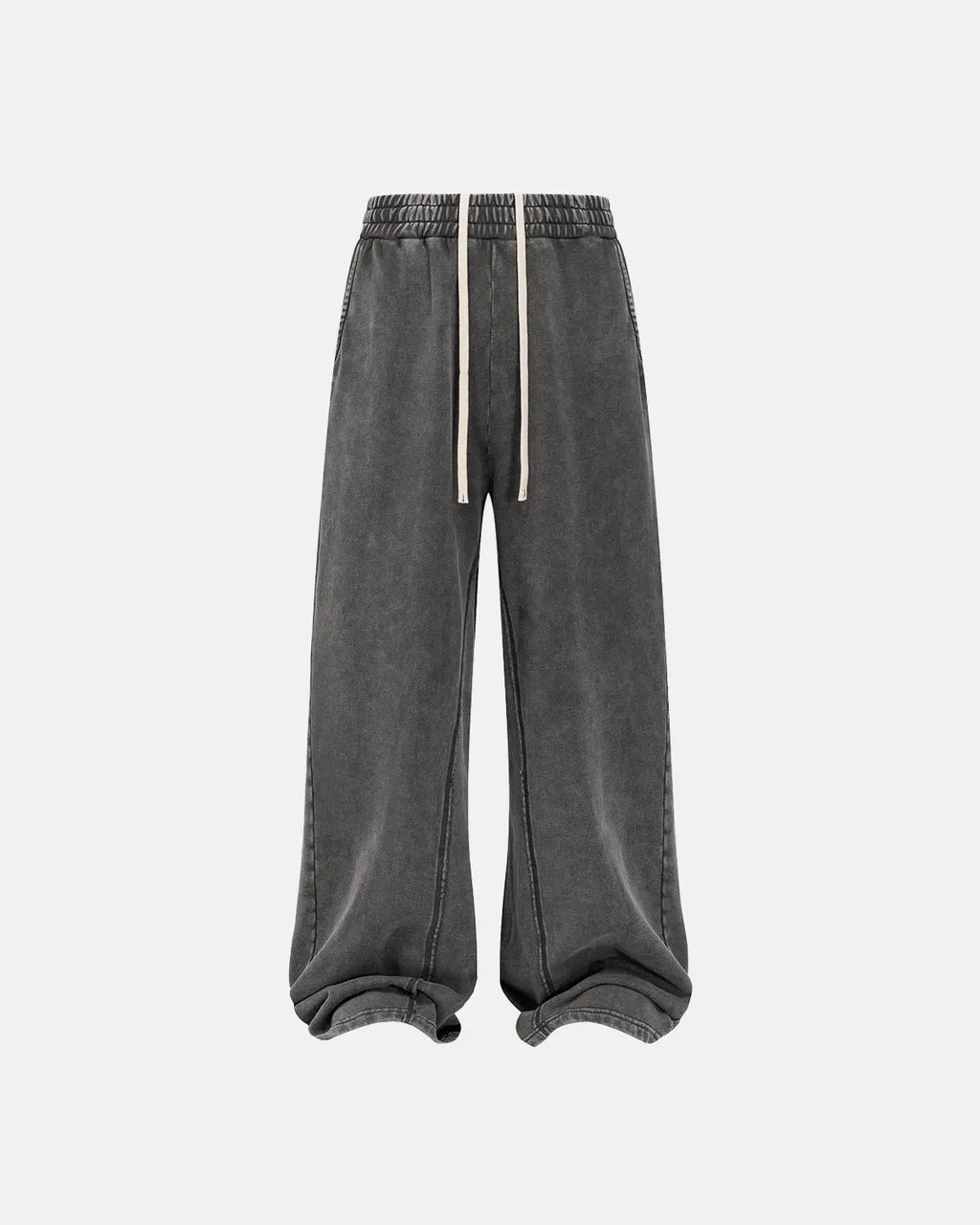 Flation Straight Leg Acid Wash Sweatpants showing their relaxed fit and distressed denim-inspired design.