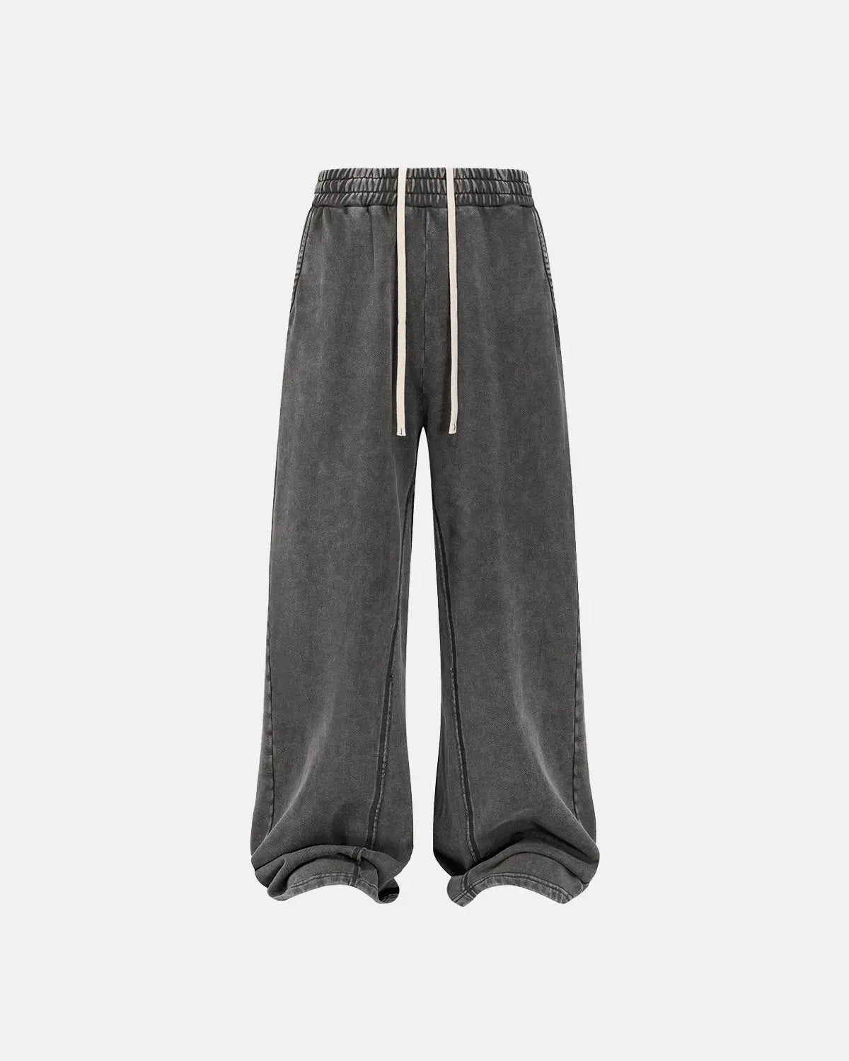 Flation Straight Leg Acid Wash Sweatpants showing their relaxed fit and distressed denim-inspired design.