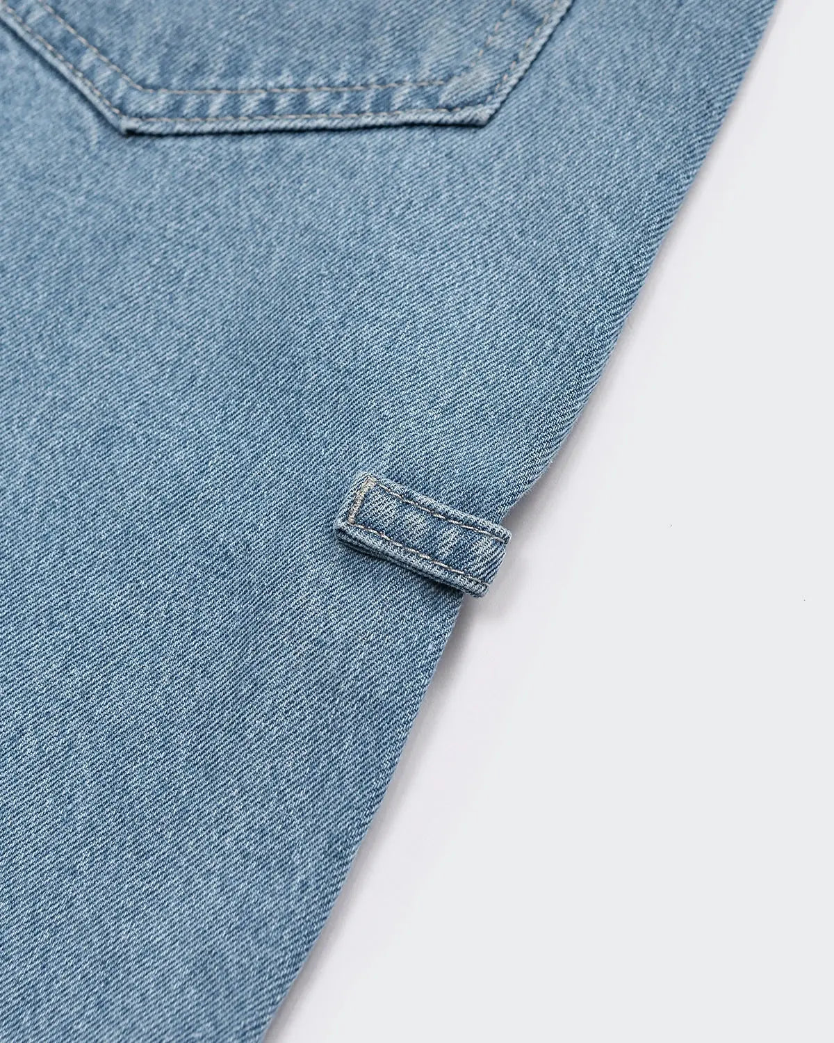 Flation vintage straight washed jorts, denim pants with distressed details, casual style, front view showing fit and faded wash.