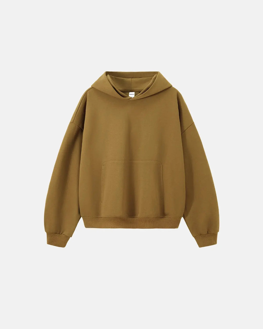 Blank boxy fit French Terry hoodie by Flation Streetwear, showing the relaxed fit and casual style in natural fabric detail.