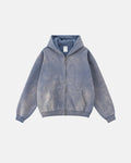 Flation streetwear acid washed zip-up hoodie with a relaxed fit and casual style, featuring a front zipper and hood.
