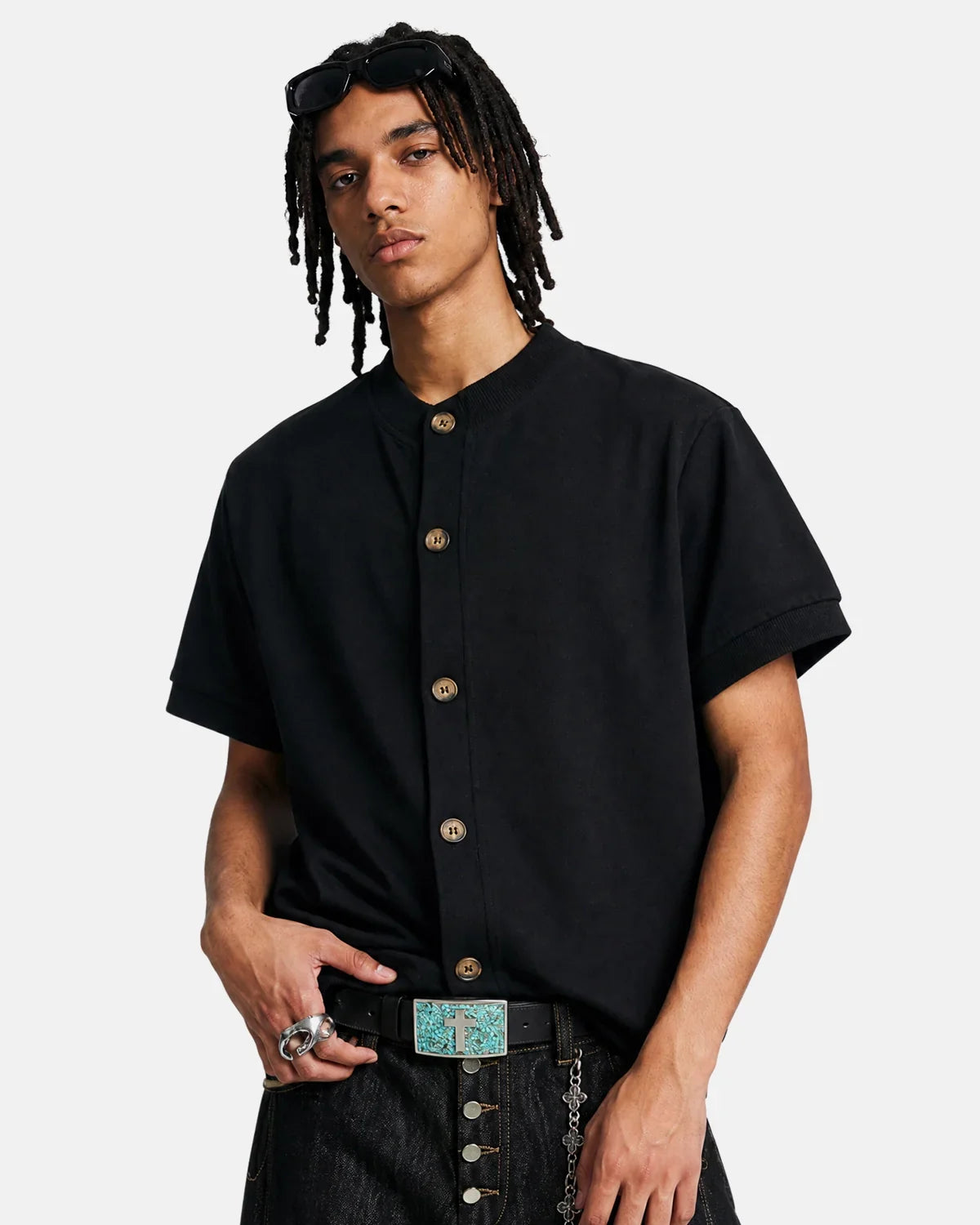 Inflation Streetwear Old Money short sleeve button cardigan T-shirt in classic design, displayed on a neutral background.