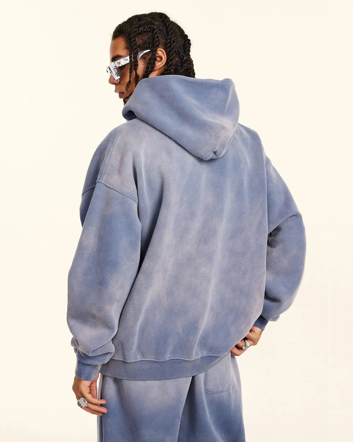 Flation streetwear acid washed zip-up hoodie with a relaxed fit, featuring a front zipper and hood, casual urban style.