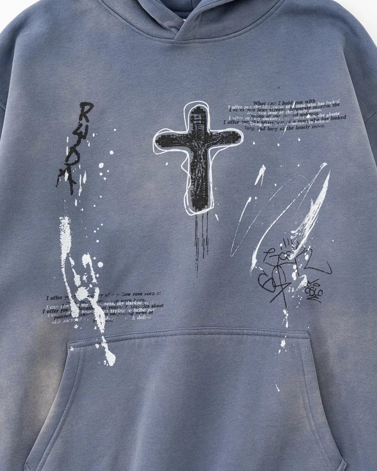 Inflation Streetwear graffiti print acid washed fleece hoodie featuring bold street art design and relaxed fit, casual urban style.