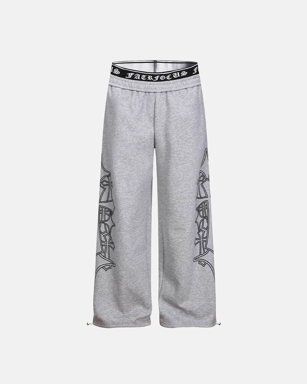 Gothic layered baggy sweatpants by INFLATION featuring a loose fit, layered design, and streetwear style in black fabric.