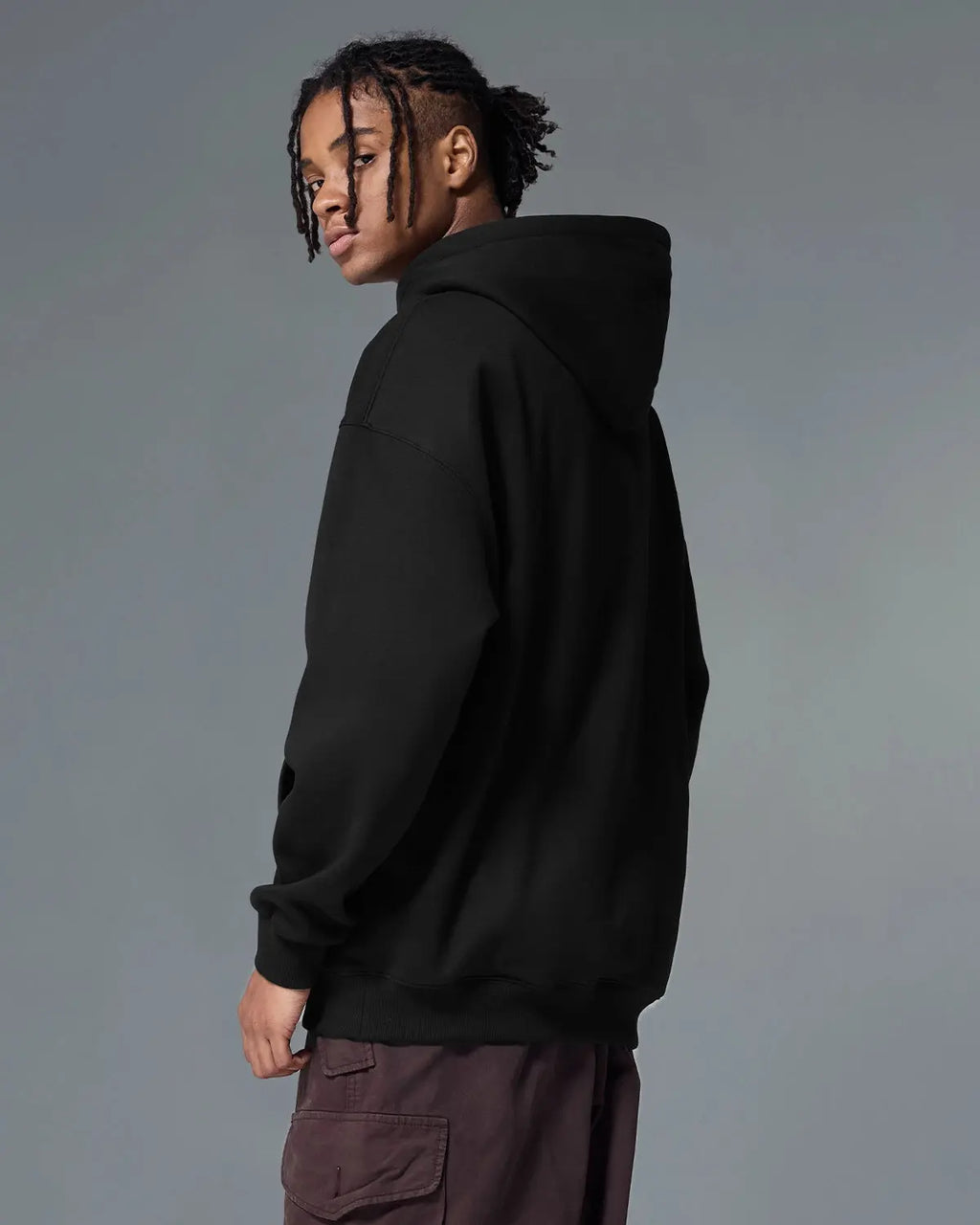 Inflation Premium Thermal Oversized Hoodie in dark gray with thick fabric and cozy hood, perfect for warm winter wear.
