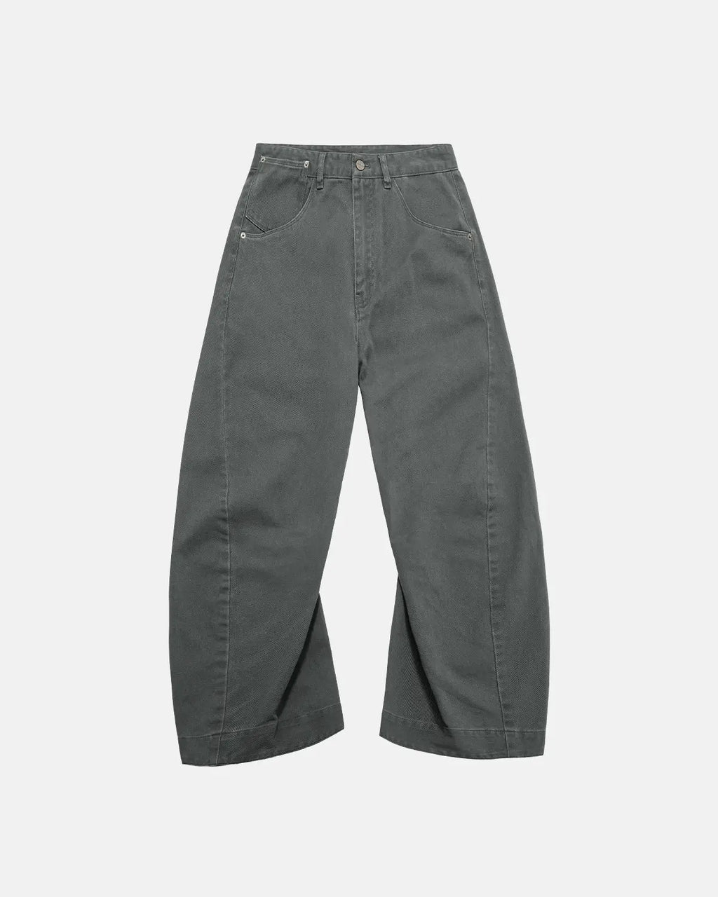 Light-wash Flation Stitching Flare Baggy Jeans with ripped details and high waist, styled with casual streetwear look.