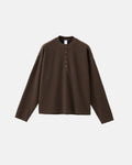 Inflation brand Old Money Style Henley long sleeve T-shirt, casual men's shirt with buttoned neckline and striped design.