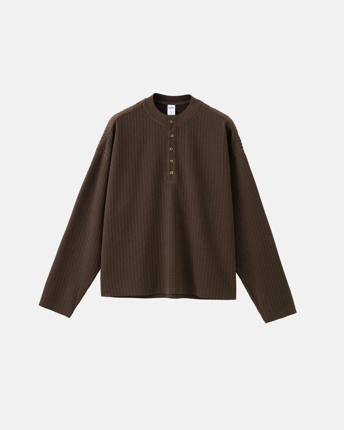 Inflation brand Old Money Style Henley long sleeve T-shirt, casual men's shirt with buttoned neckline and striped design.