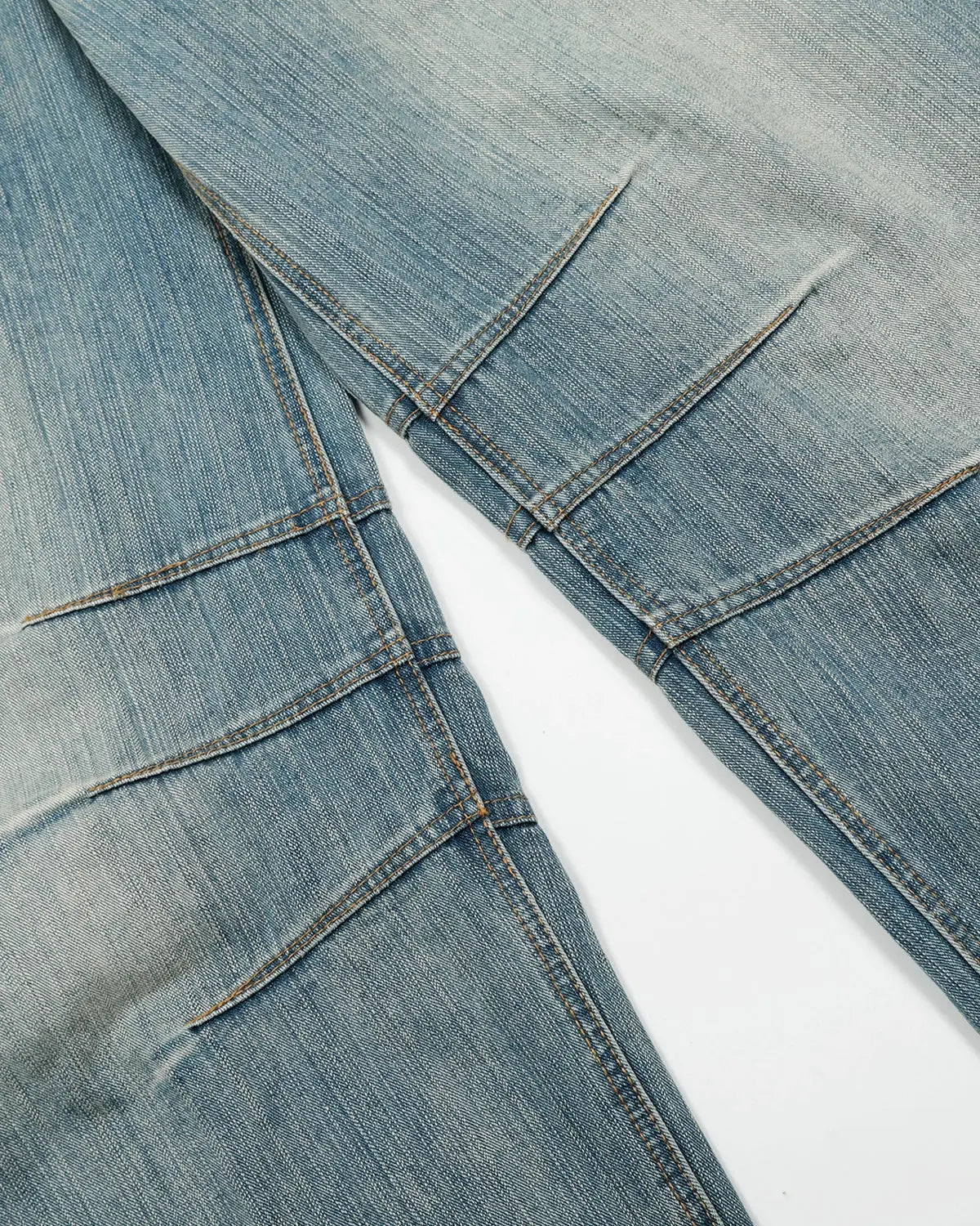 Deconstructed bamboo weave baggy jeans by Flation Streetwear with relaxed fit and unique textured fabric details.