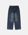 INFLATION faded dirty baggy cargo jeans with distressed details and relaxed fit, displayed on a hanger.