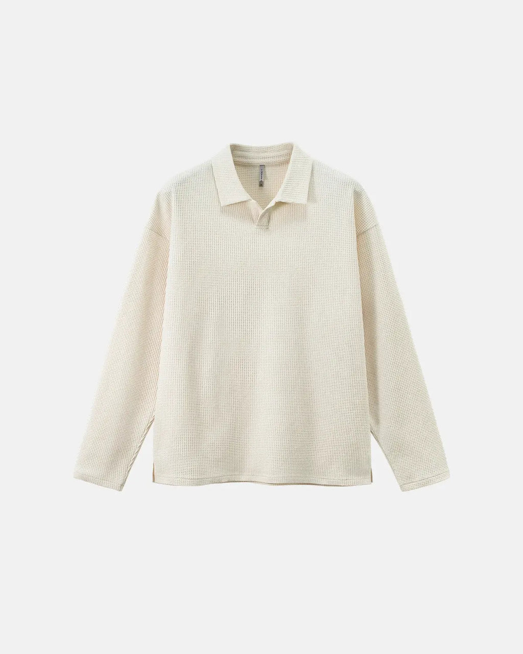 Inflation Streetwear waffle long sleeve polo shirt, featuring a stylish design with a collar and long sleeves, casual streetwear style.