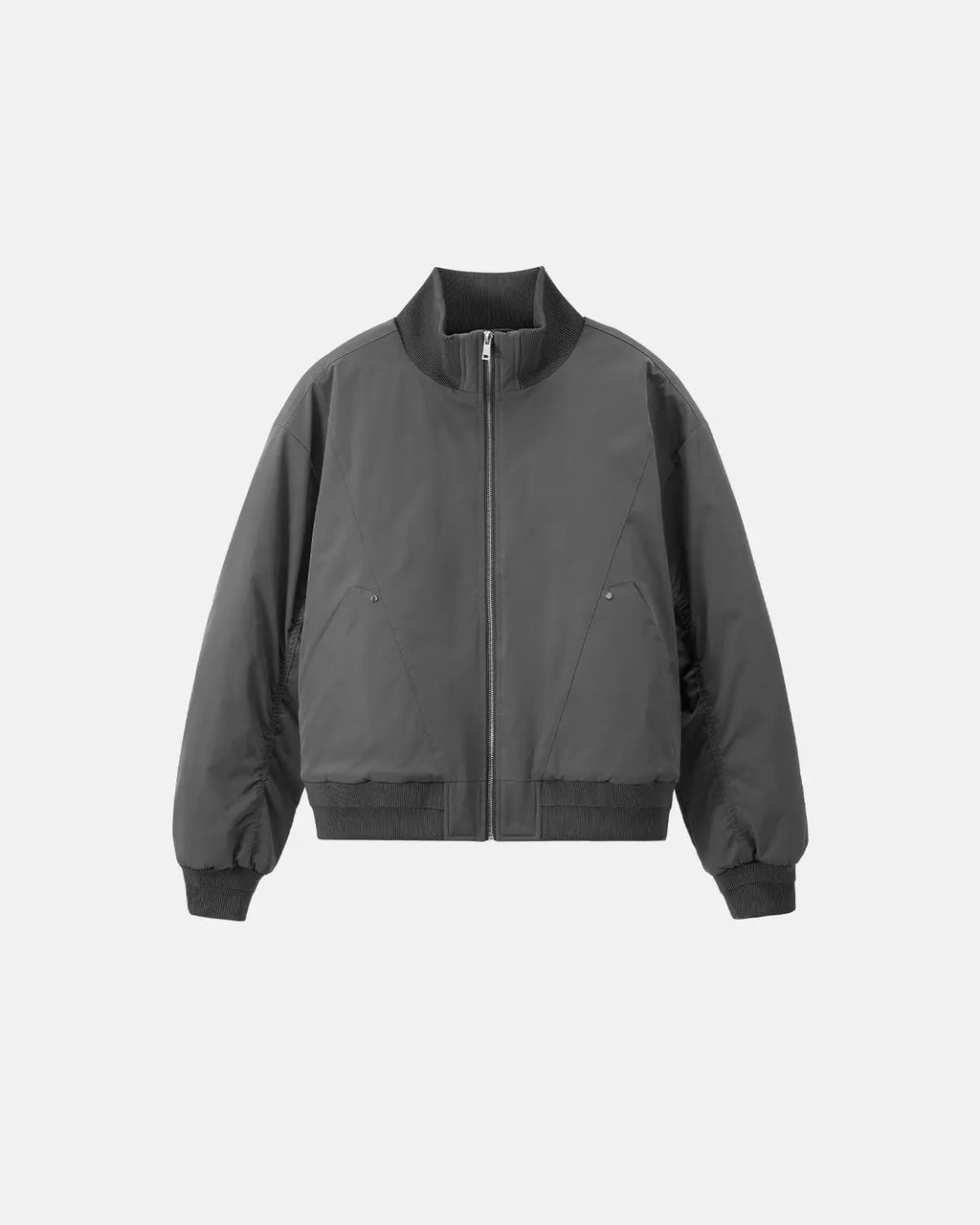 Inflation Cotton Padded Bomber Jacket with quilted design, featuring a sleek streetwear style in black fabric.