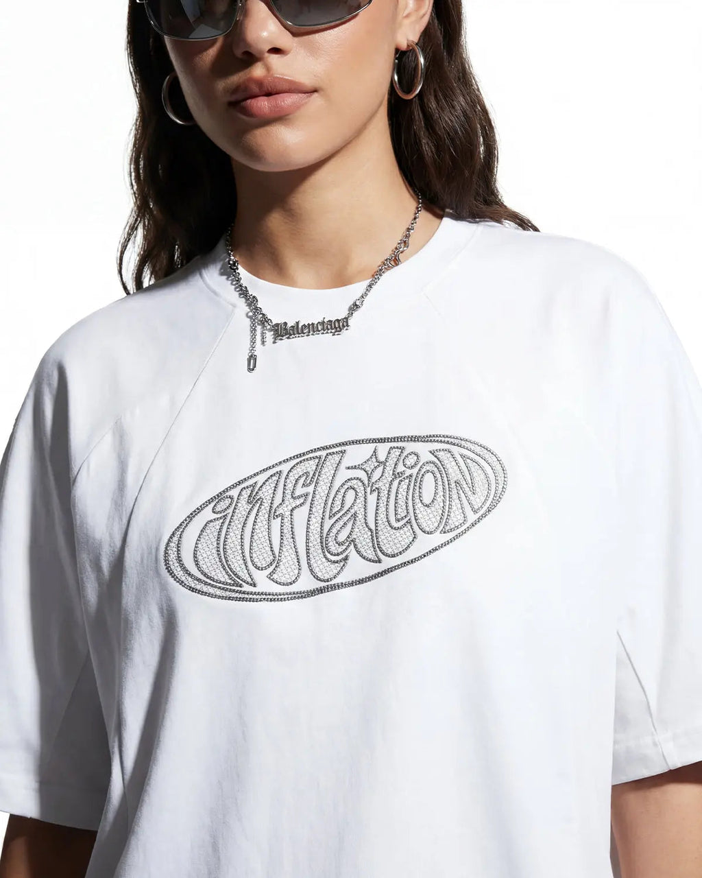 Hollow embroidered graphic T-shirt by INFLATION Streetwear featuring intricate embroidery and modern street style design.
