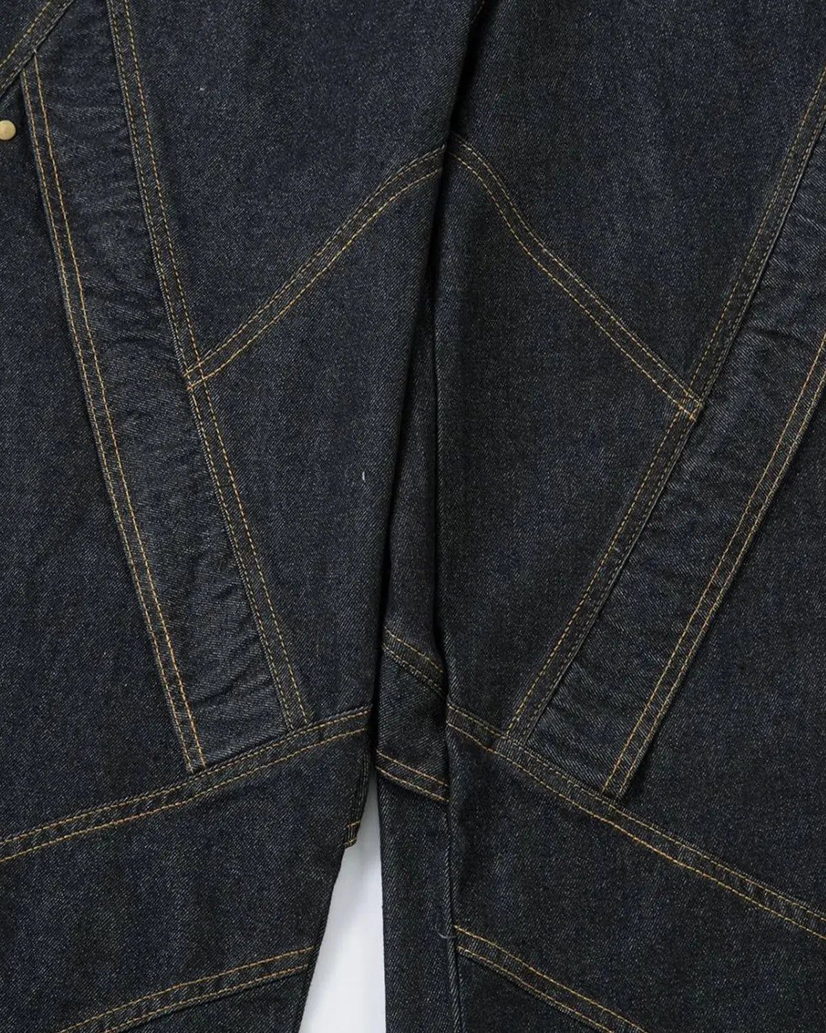 Flation Stitching Button Up Baggy Jeans with detailed stitching and relaxed fit, casual streetwear style.