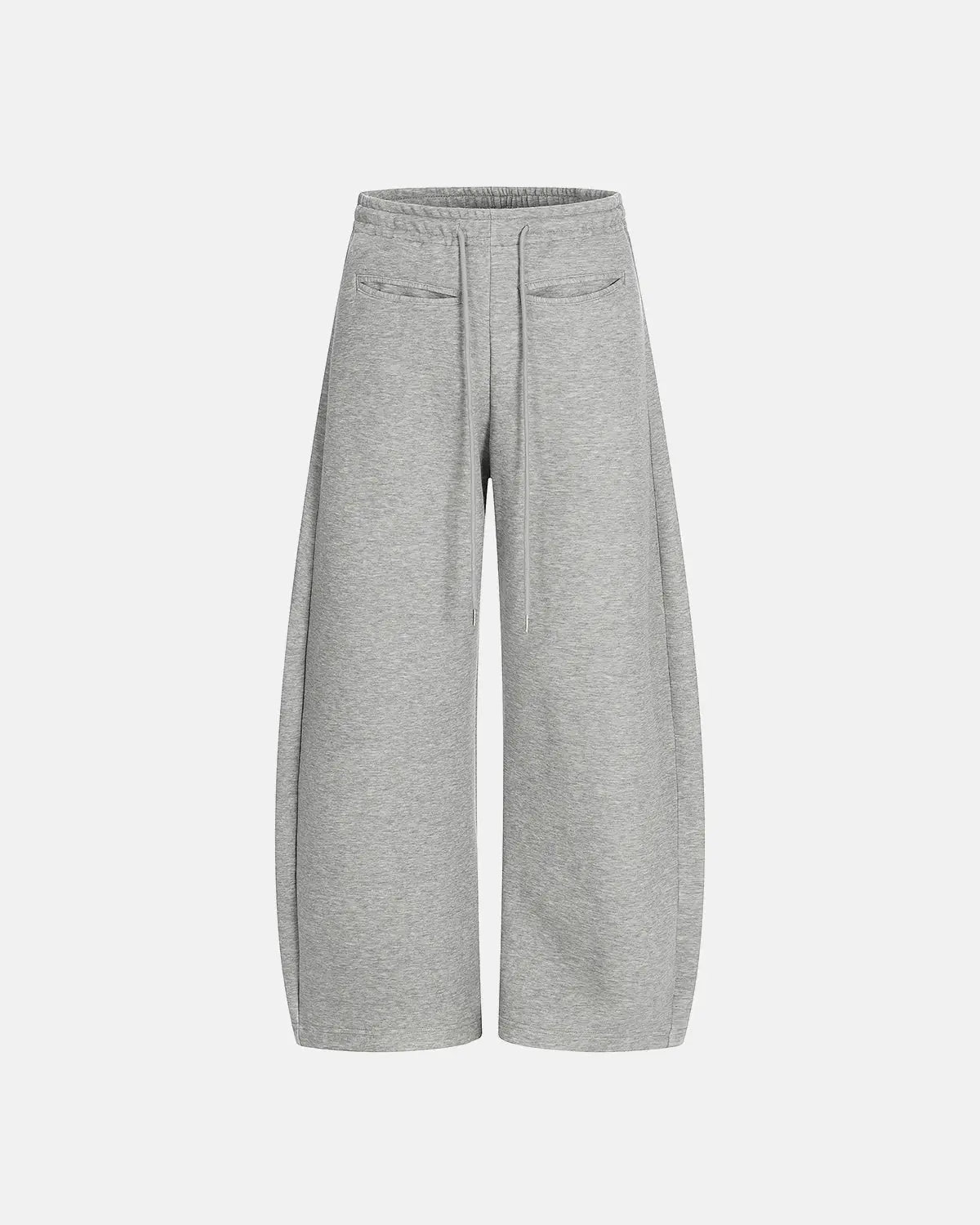 Inflation Streetwear curved wide-leg sweatpants in soft fabric, featuring a relaxed fit and elastic waistband.