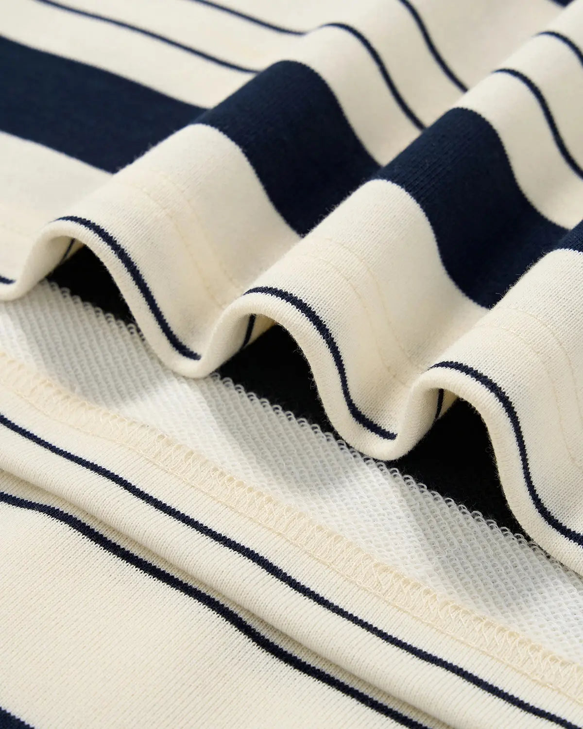Striped rugby polo shirt by Flation Streetwear, casual t-shirt with bold stripe pattern and classic collar, front view.