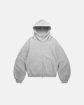 Inflation Streetwear high collar fleece double zip-up hoodie in black, featuring a cozy fleece material and adjustable hood.