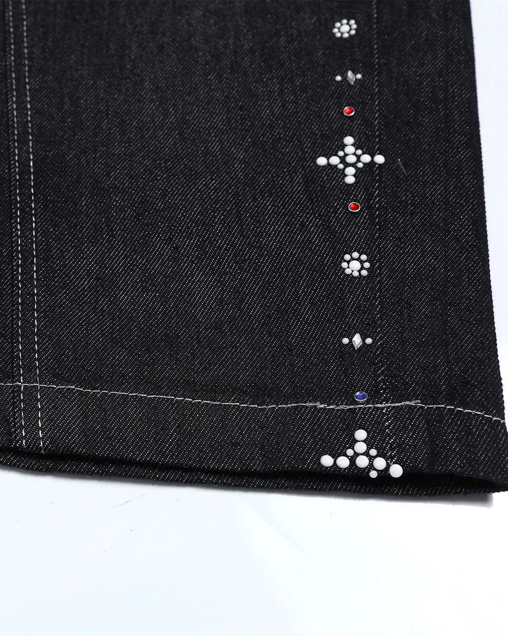 Inflation Studded Rhinestone Baggy Denim Jeans featuring rhinestone embellishments and a loose, streetwear style.
