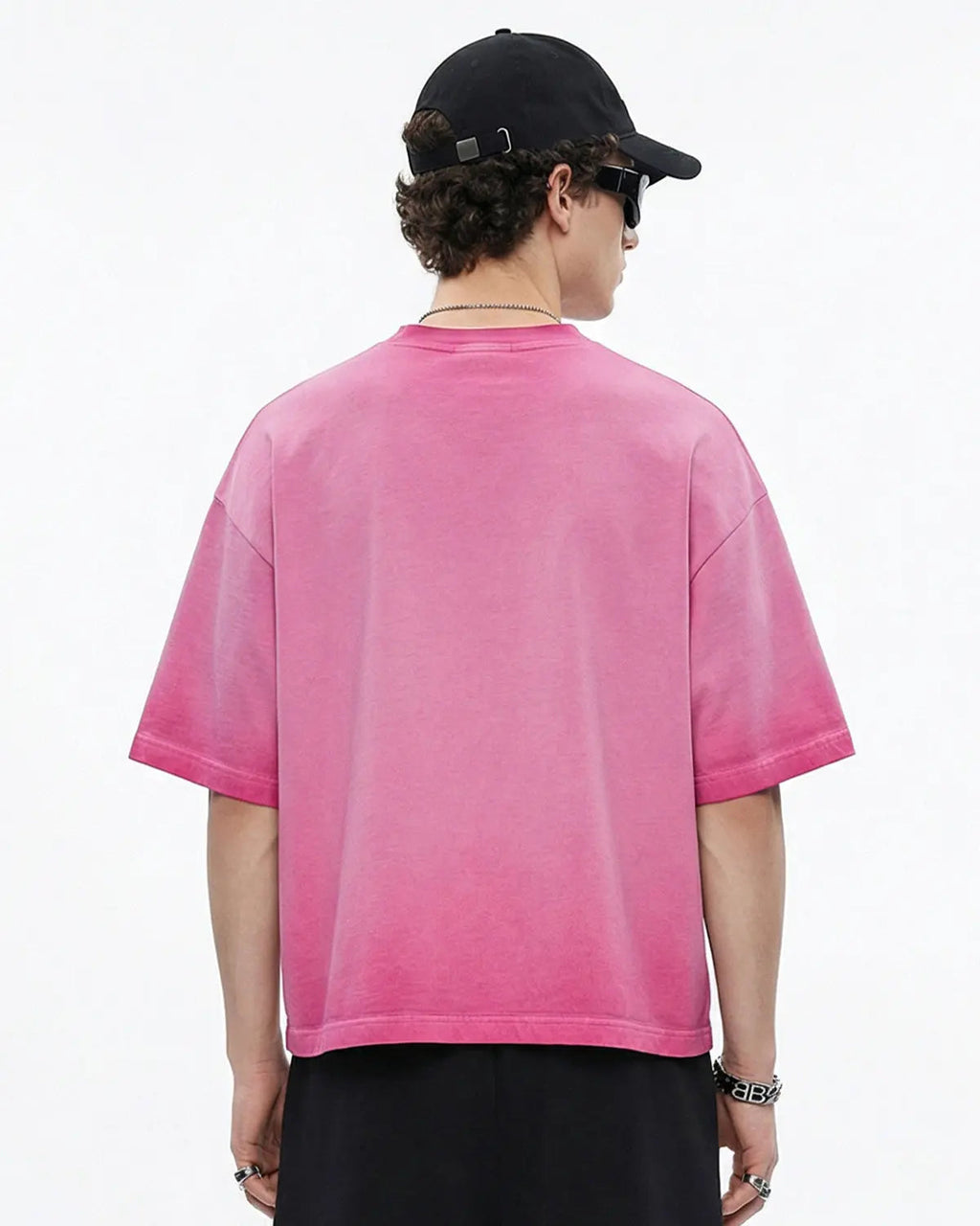 Inflation Streetwear monkey washed dyed fade boxy T-shirt displayed on a hanger with a relaxed fit and unique dye pattern.