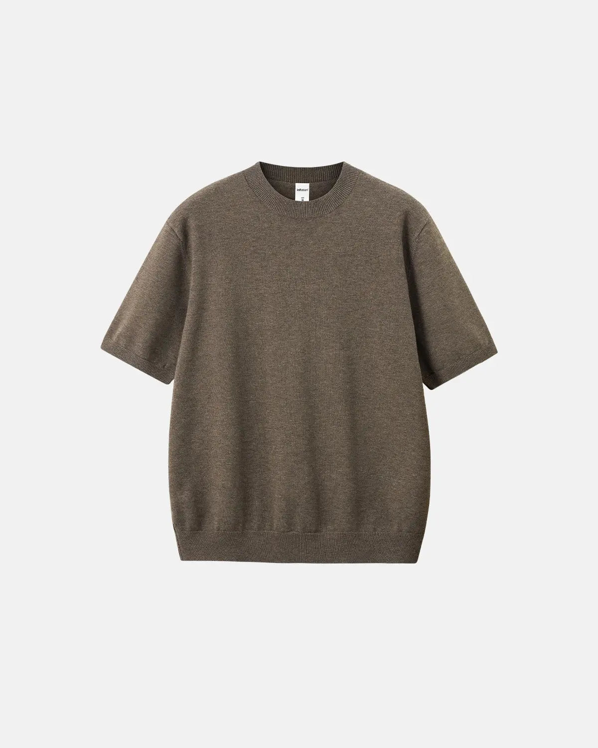 Short-sleeved knitwear crewneck sweater by INFLATION, featuring a textured design and comfortable fit in neutral tones.