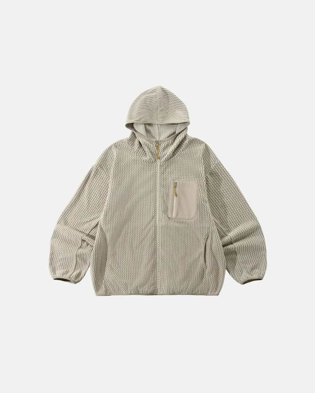 Inflation Lightweight Wave Fleece Zip-Up Jacket displayed in a relaxed fit with wave pattern details and a front zipper.