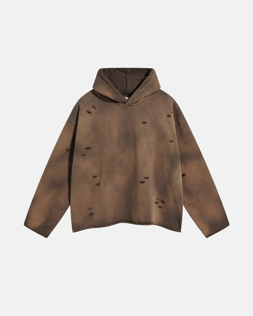 Acid wash ripped boxy hoodie by INFLATION Streetwear featuring distressed details and a relaxed fit.