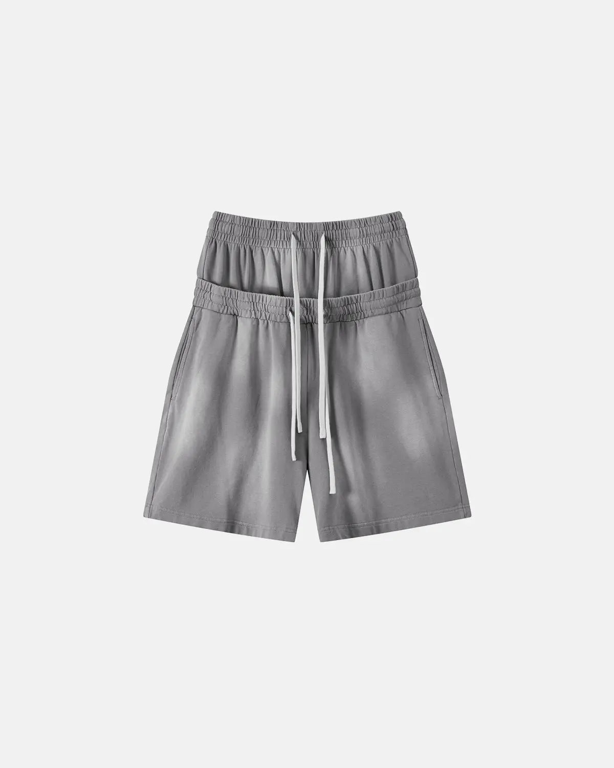 Inflation Streetwear Double Waist Monkey Wash Sweat Shorts, showing the stylish black shorts with an elastic waistband and relaxed fit.