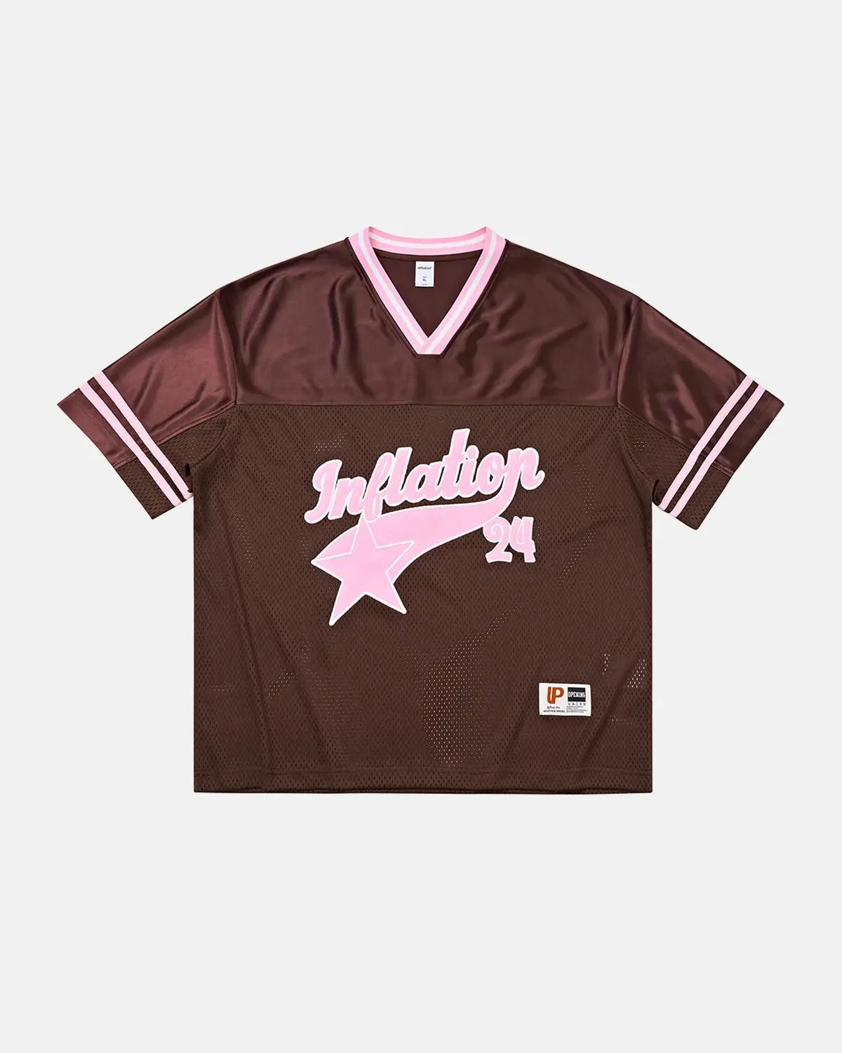 Inflation Streetwear mesh patchwork printing jersey featuring colorful patchwork design and lightweight breathable fabric.