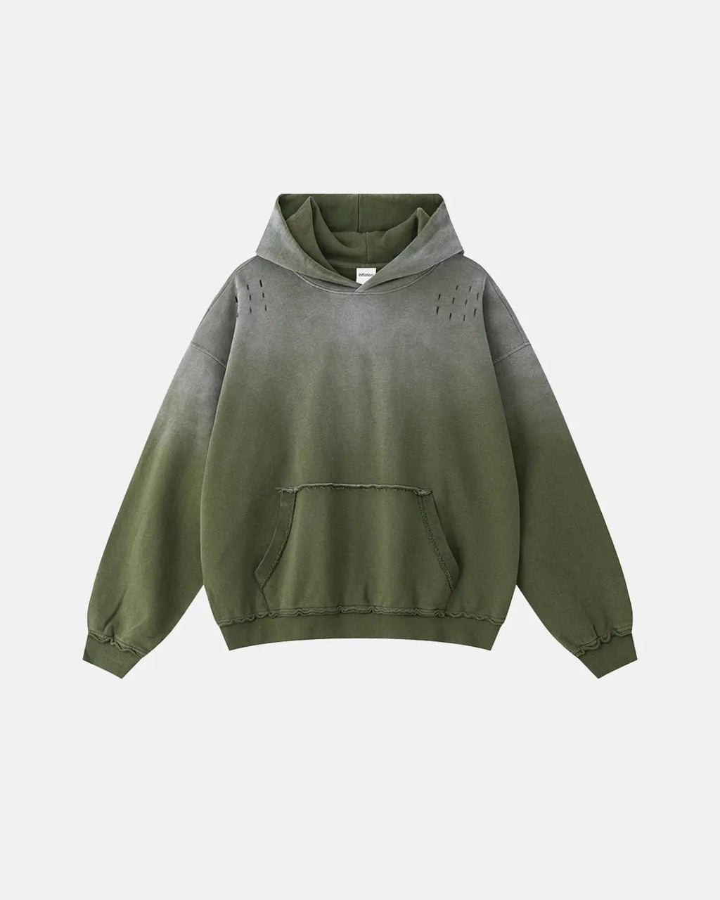 Inflation Streetwear Monkey Wash Ripped Hoodie featuring distressed fabric and casual style, displayed on a hanger.