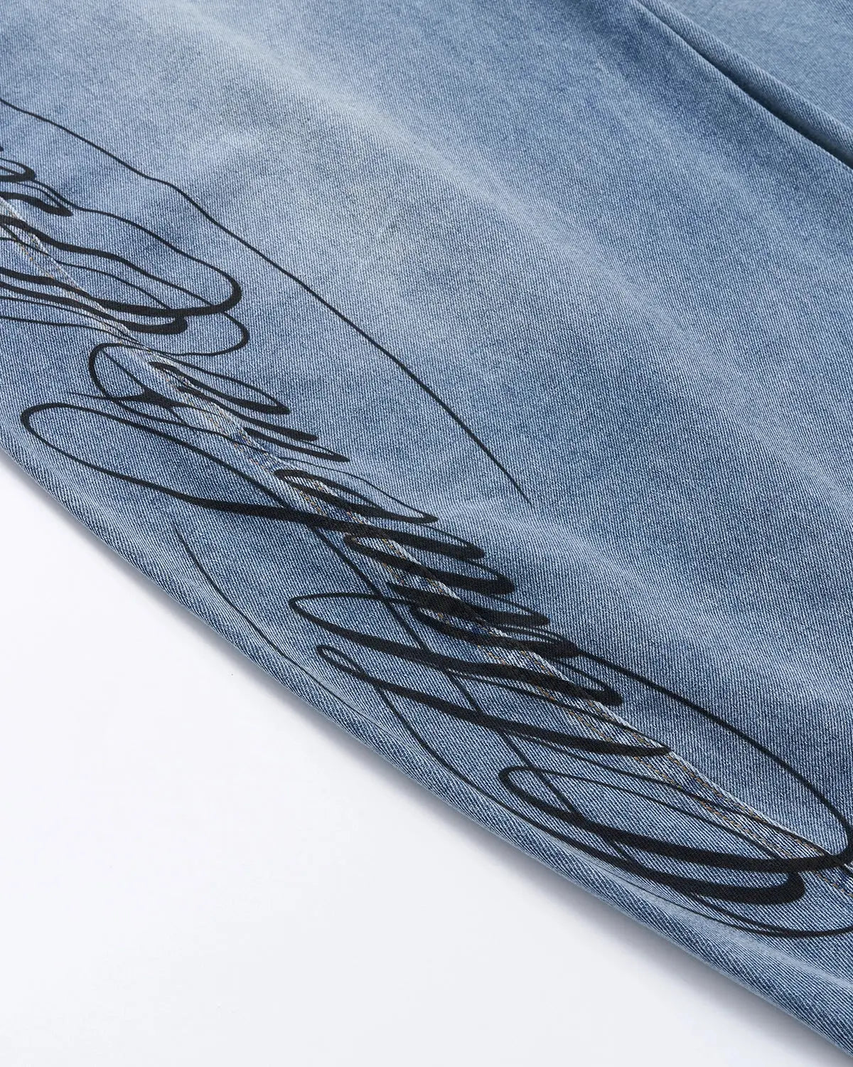 Inflation Script Graphic Barrel Jeans, stylish streetwear pants with bold script print and relaxed fit, made by INFLATION.
