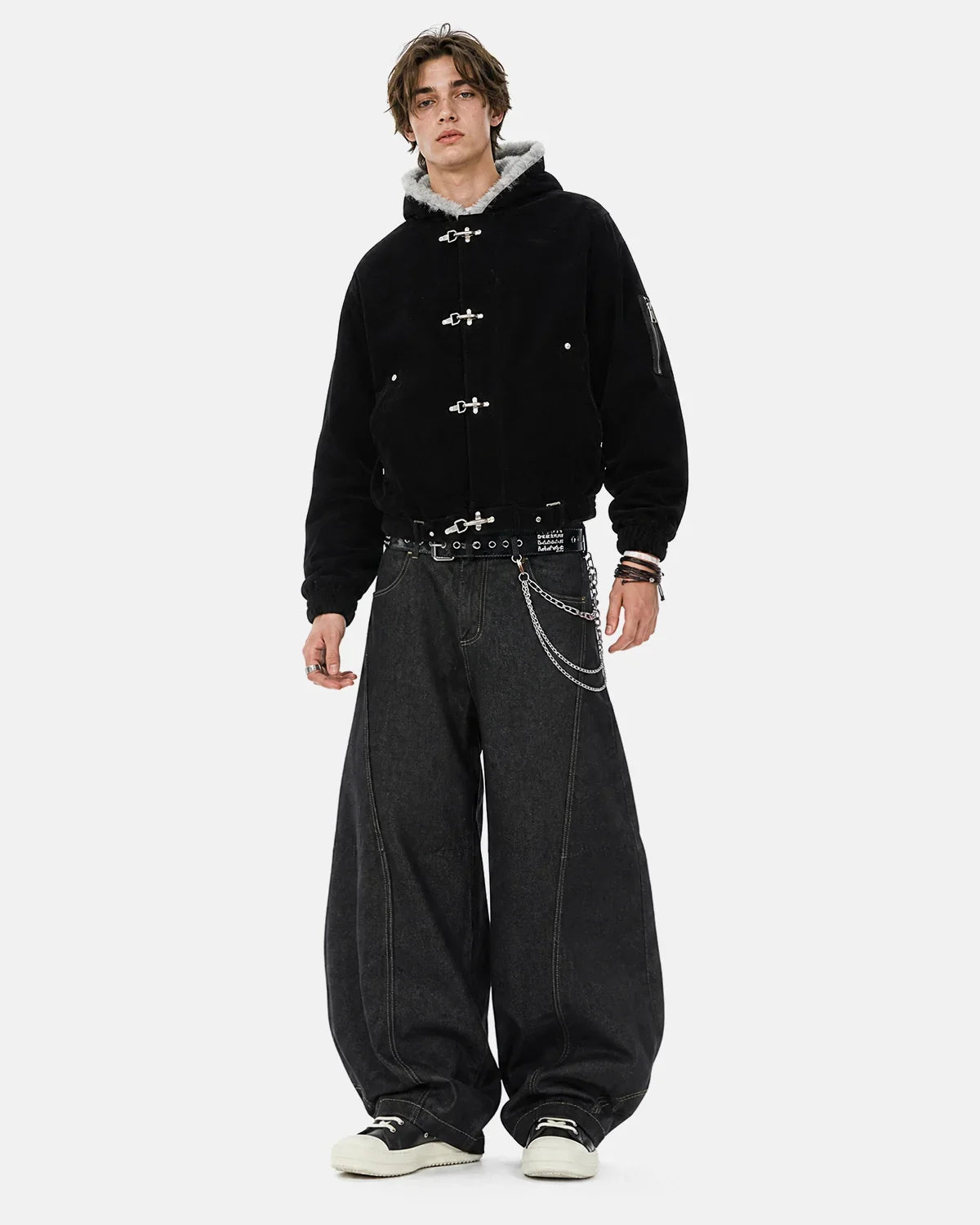 Inflation Streetwear faux fur lined clasp bomber jacket with ribbed cuffs and collar, stylish streetwear outerwear for casual wear.