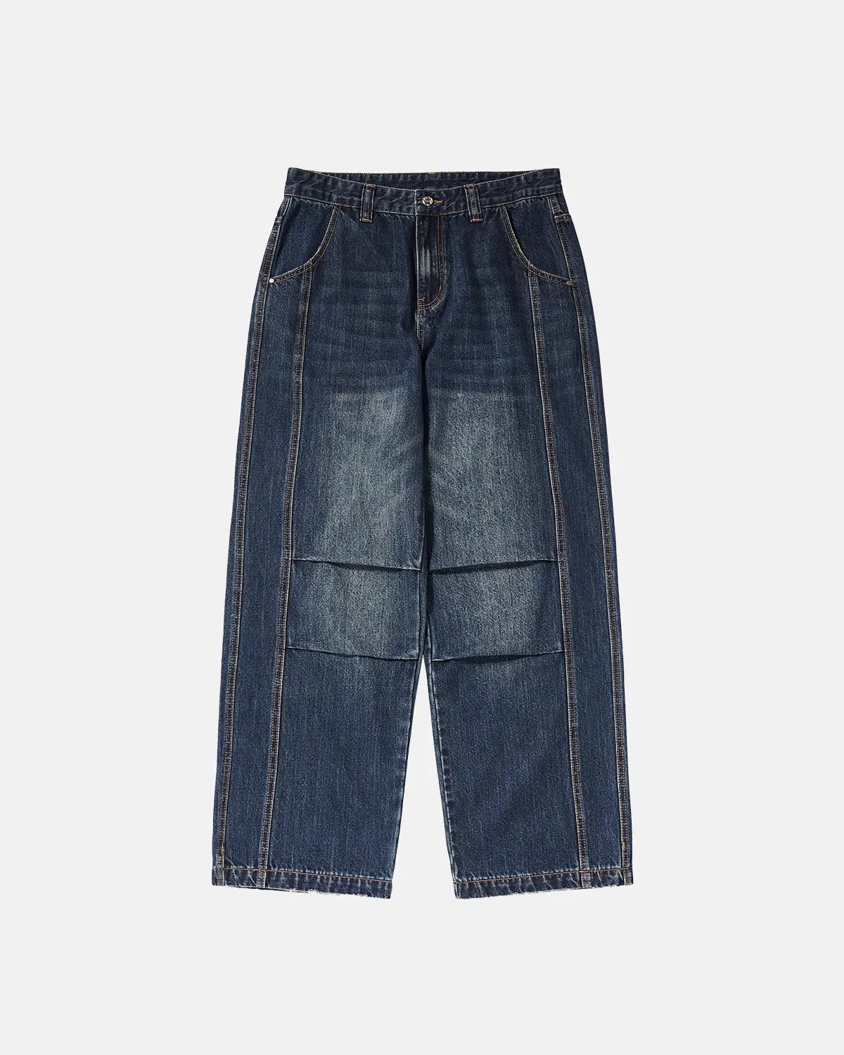 INFLATION Faded Dirty Baggy Cargo Jeans showing distressed denim, oversized fit, and multiple cargo pockets on a casual style pair