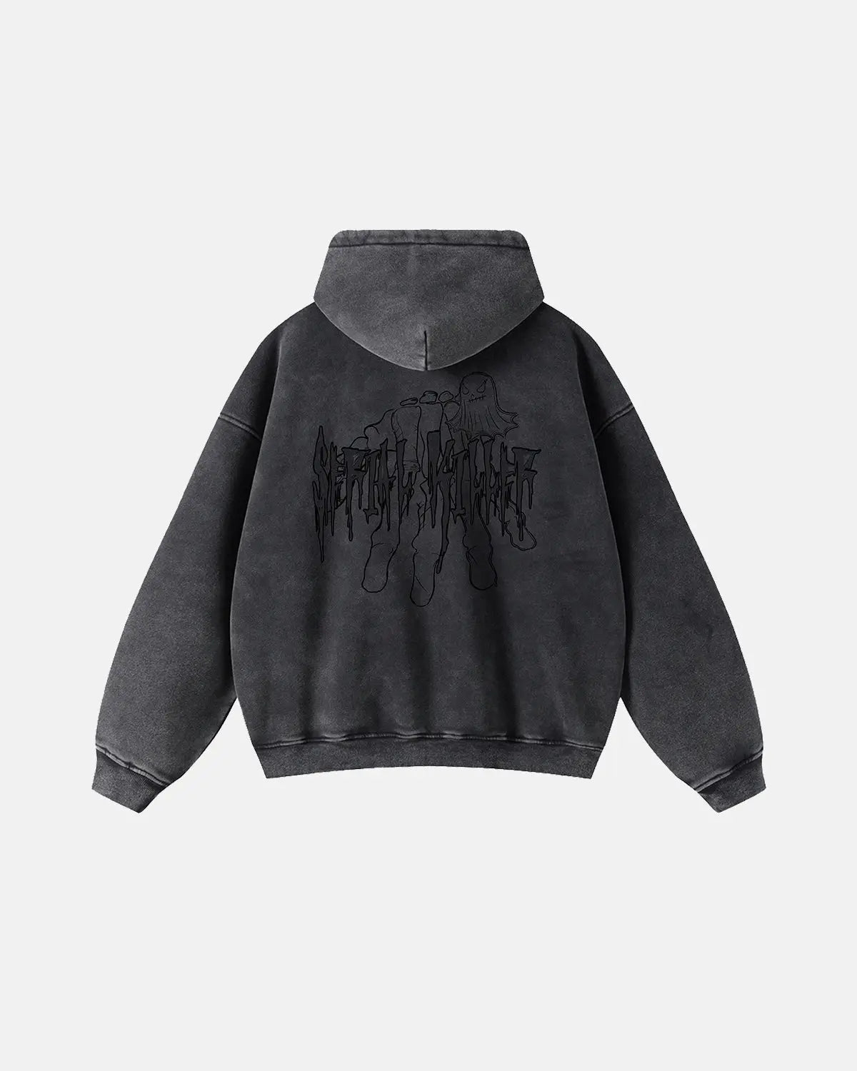 Gothic acid wash zip-up hoodie from Flation Streetwear with a relaxed fit and bold street style design.