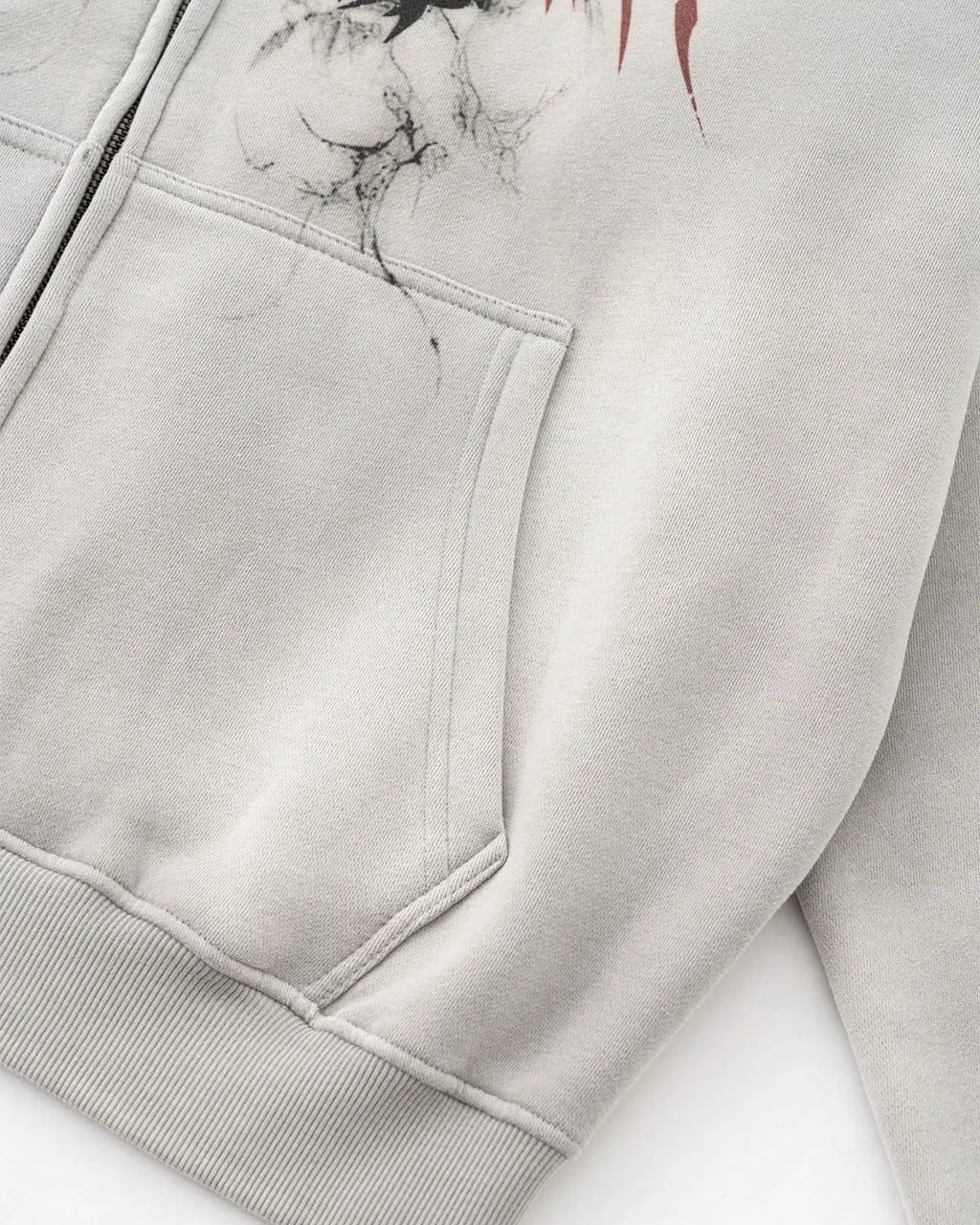 Flation Washed Graphic Zip-Up Hoodie featuring a casual design and front zipper, made from soft, comfortable fabric.