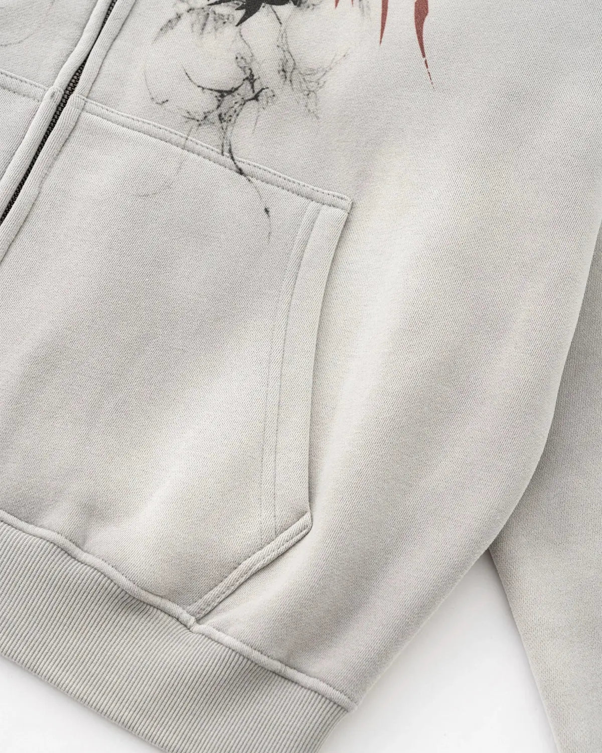 Flation Washed Graphic Zip-Up Hoodie featuring a casual design and front zipper, made from soft, comfortable fabric.