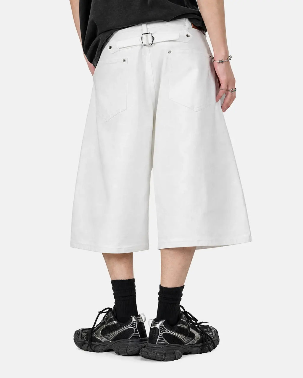 Inflation Back Buckle Longline Casual Shorts in stylish pants style with a back buckle detail, perfect for streetwear fashion.
